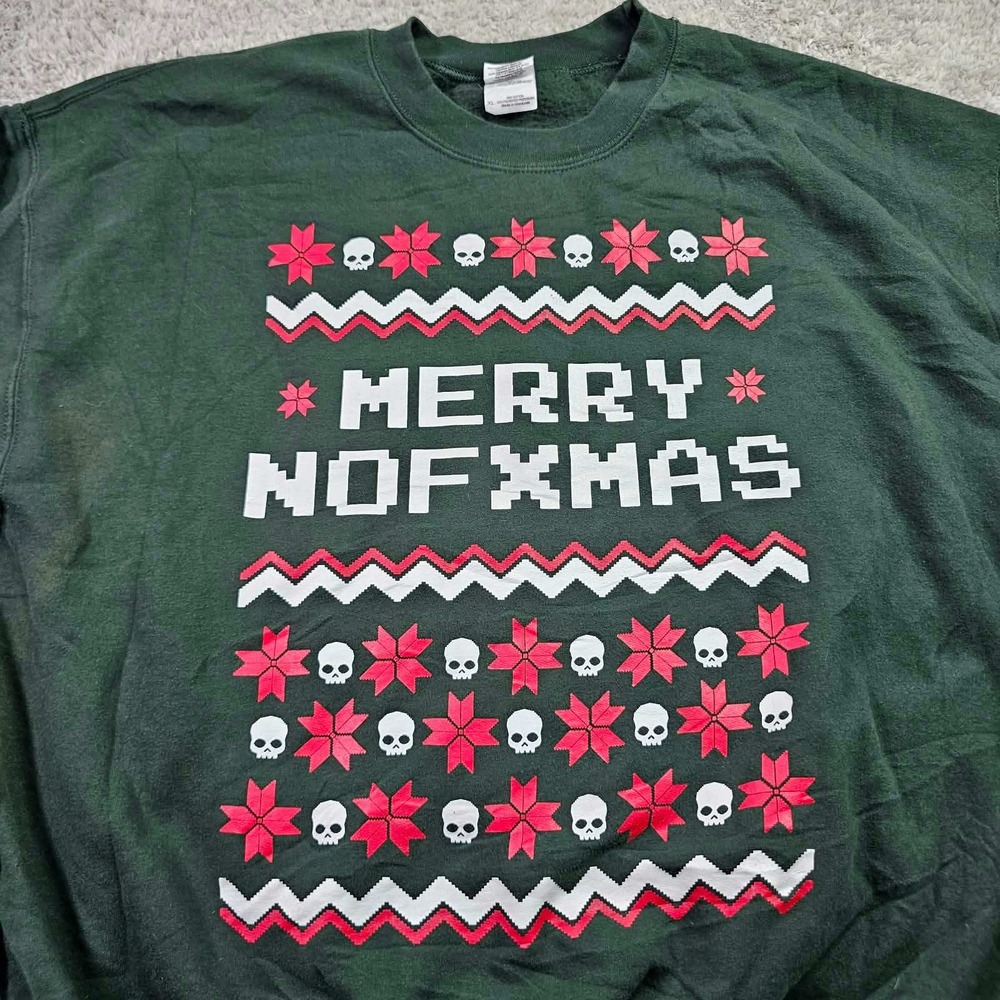 NOFX Merry NOFXmas Green Holiday Sweatshirt Skulls Punk Rock Band XL